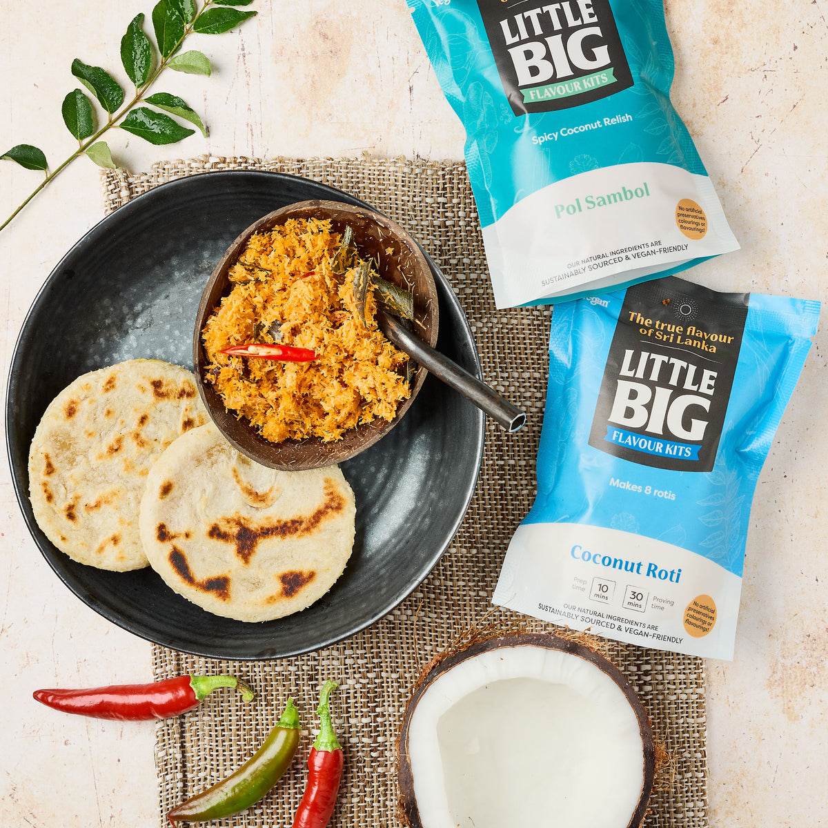 Pol Sambol Kit with Sri Lankan coconut sambol and coconut roti
