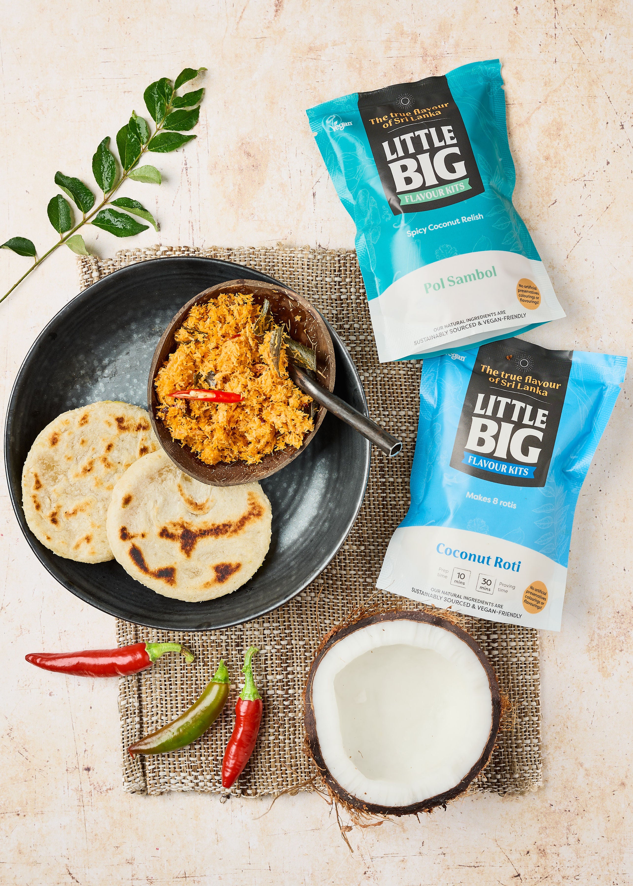 Pol Sambol Kit with Sri Lankan coconut sambol and coconut roti