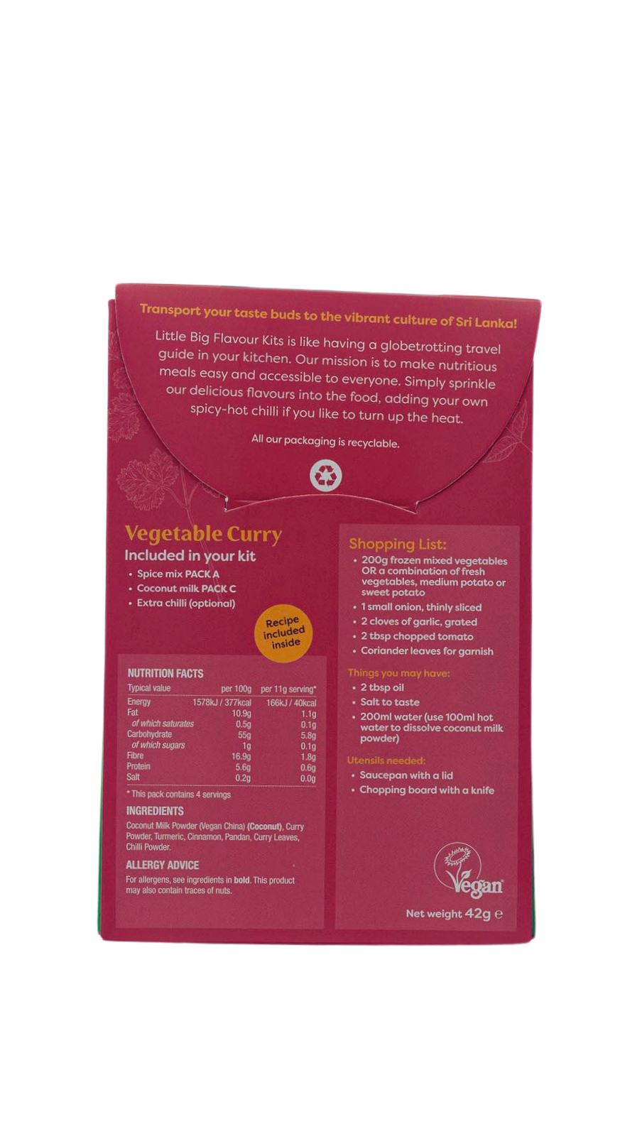 What's inside the vegetable curry kit pack? 